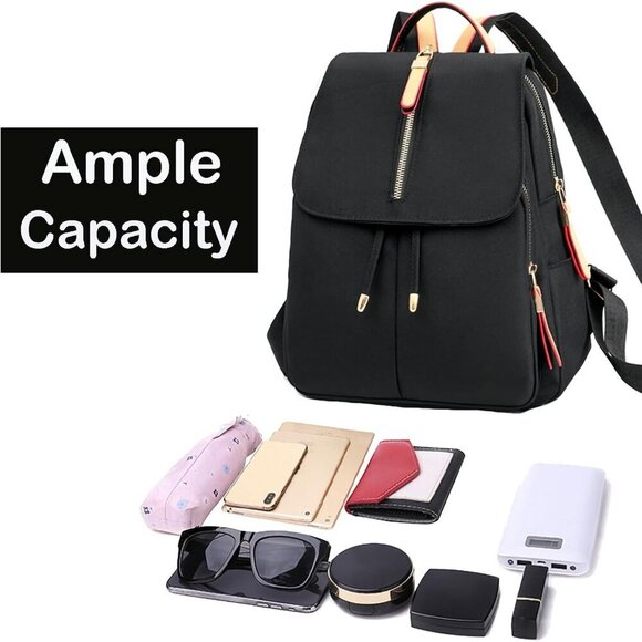 Women\'s Black 5 Small Nylon Backpack Trendy Purse Lightweight Shoulder Bag